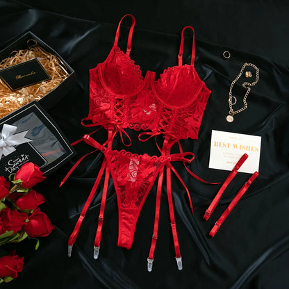 Kisshuts Adjustable Embroidered Set - Sexy Thong Temptation Lingerie