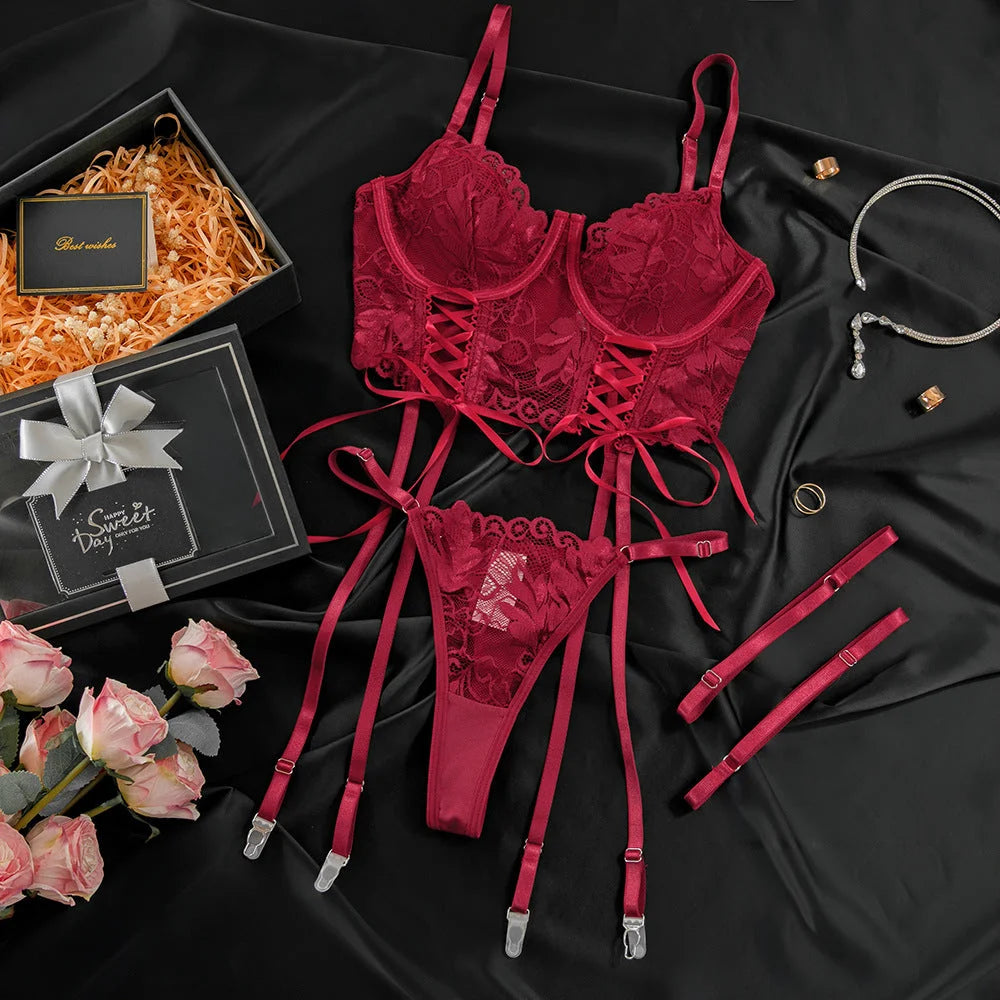 Kisshuts Adjustable Embroidered Set - Sexy Thong Temptation Lingerie
